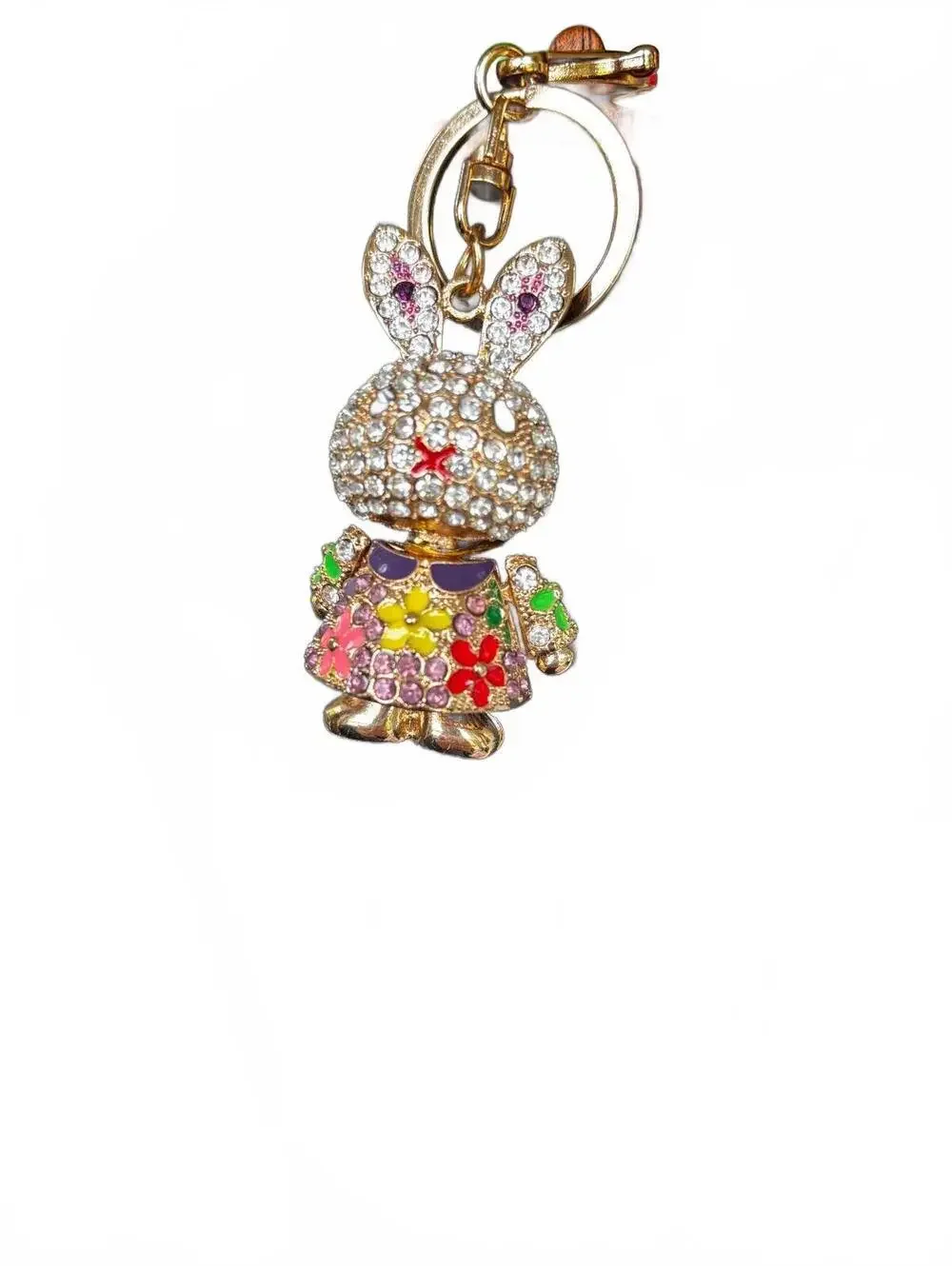 Crystal Rhinestone Enamel Bunny Keychain Handbag Charm
